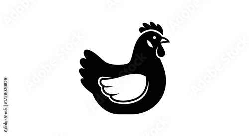 Simple black hen farm animal icon flat illustration