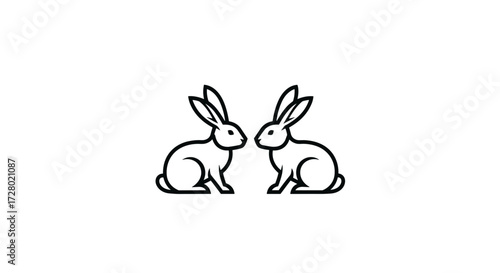 Two outline rabbits facing each other flat illustration