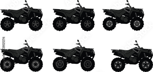 ATV quad bike silhouettes, four wheeler icons, offroad all terrain vehicle illustration, dirt racing design, extreme motorsport graphic, rugged adventure machine