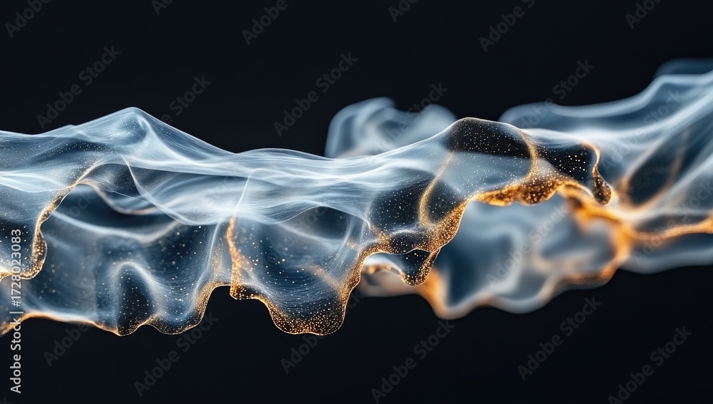 Fototapeta premium Abstract swirling, translucent forms with golden particles