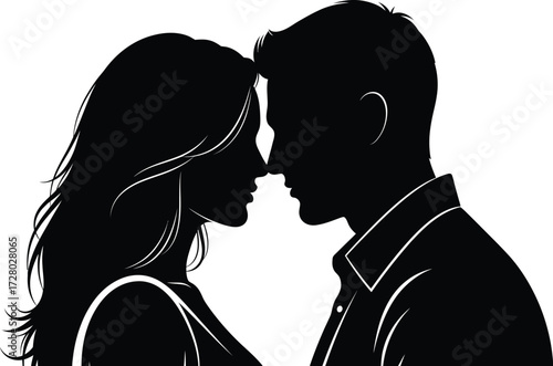 Romantic Silhouette of a Couple in Love Embracing Tenderly Sharing an Intimate Moment of Connection and Affection with a Minimalist Black and White Design