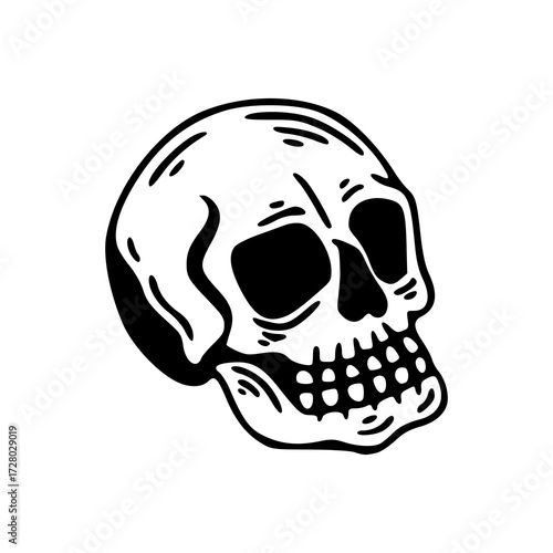 vintage cartoon style skeleton head drawing