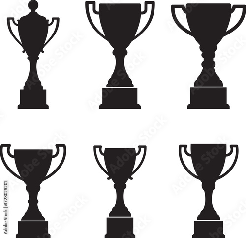 Collection of six distinct silhouetted trophies representing victory and achievement