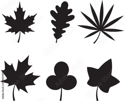 Leaf Silhouette Collection: A visually stunning assortment of diverse leaf silhouettes, each a testament to the artistry of nature, ready to adorn your creative projects.