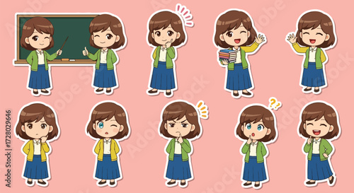 Adobe illustrator artwork vector illustration set of eight cute female character