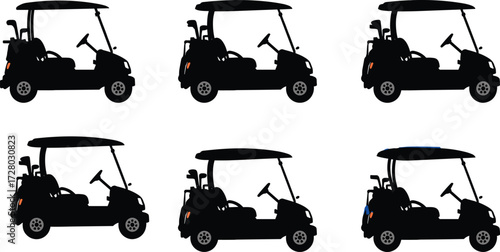 Golf cart silhouette, electric vehicle illustration, outdoor transport design, compact mobility car, recreational ride graphic, sports utility vehicle, leisure lifestyle, transport icon