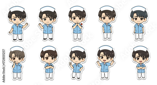 Adobe illustrator artwork vector illustration set of eight cute male nurse characters