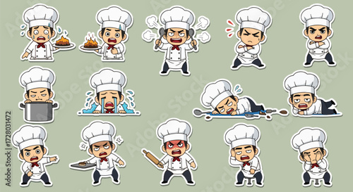 Adobe illustrator artwork vector illustration set of ten cute male chef characters