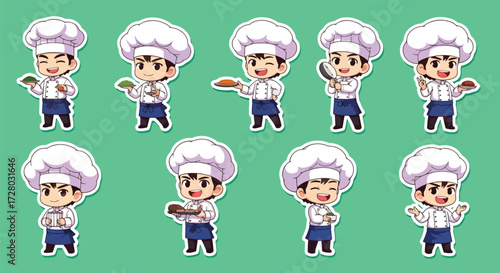 Adobe illustrator artwork vector illustration set of ten cute male chef characters