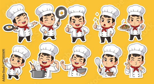 Adobe illustrator artwork vector illustration set of ten cute male chef characters
