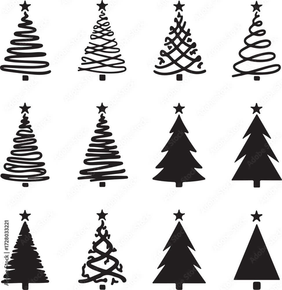 Obraz premium Christmas tree Collection : A compilation of artistically rendered Christmas tree illustrations, designed to embody the festive essence of the season, perfect for holiday-themed design
