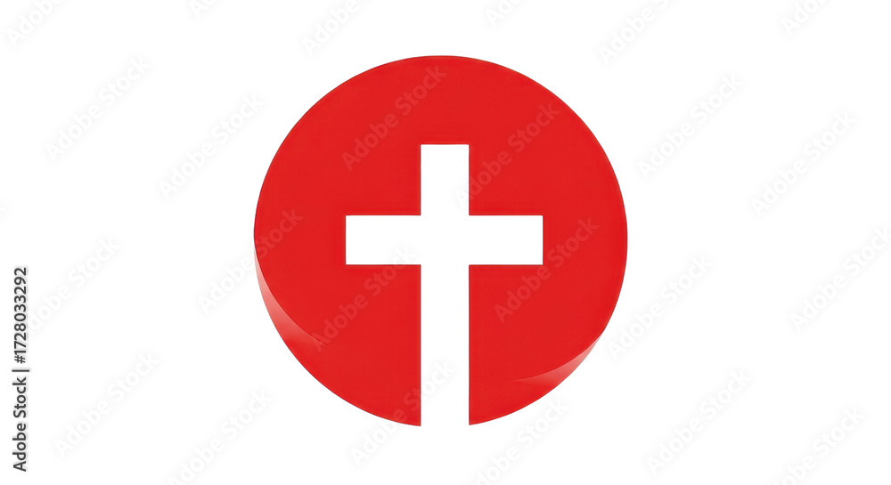 Obraz premium Red circle with white cross on white background