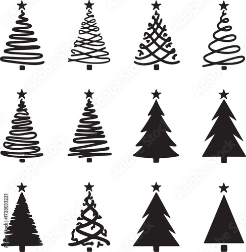 Christmas tree Collection : A compilation of artistically rendered Christmas tree illustrations, designed to embody the festive essence of the season, perfect for holiday-themed design