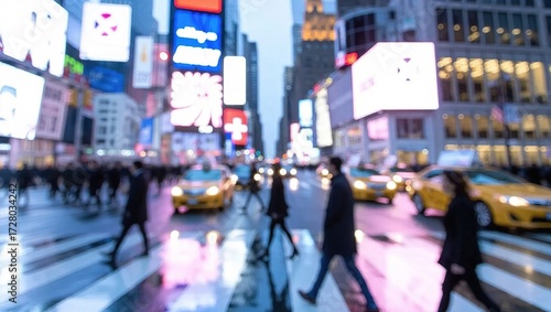 Wallpaper Mural Blurred Times Square: Pedestrians and Yellow Cabs in a Hazy Urba Torontodigital.ca