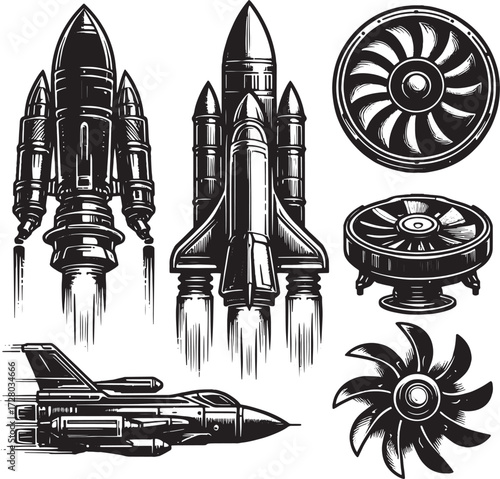 rocket boost set black silhouette art design transparent background stock photos premium quality