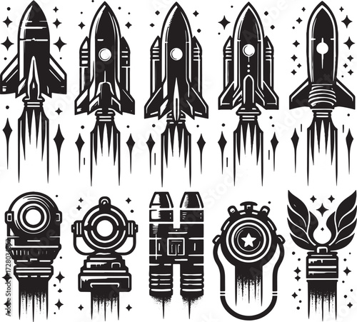 rocket boost set black silhouette art design transparent background stock photos premium quality