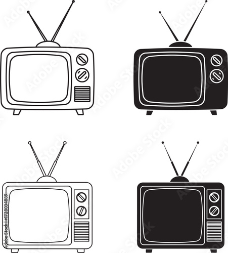 Vintage television sets in outline and silhouette styles