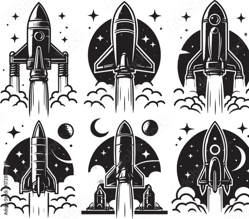 rocket boost set black silhouette art design transparent background stock photos premium quality