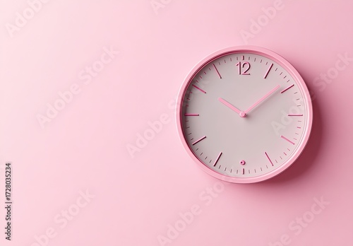 Pink clock on a pastel pink wall