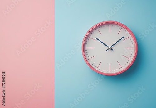 Pink clock on pastel backdrop