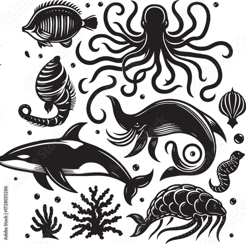sea animal black silhouette art transparent background design stock photos premium quality