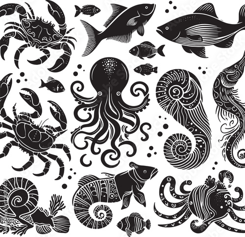 sea animal black silhouette art transparent background design stock photos premium quality