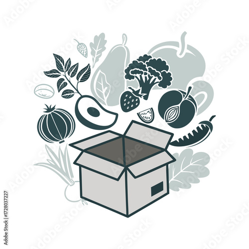 Fresh food delivery box with fruits and vegetables