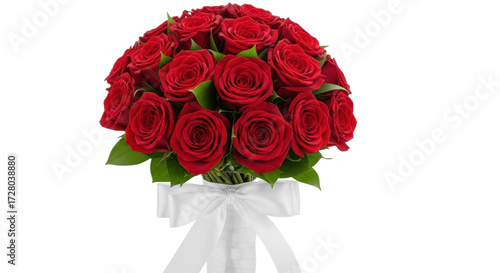 Red rose bouquet tied with white ribbon isolated PNG with Transparent Background