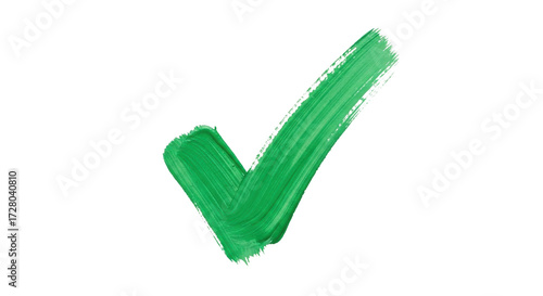 Green check mark painted with brush strokes isolated PNG with Transparent Background