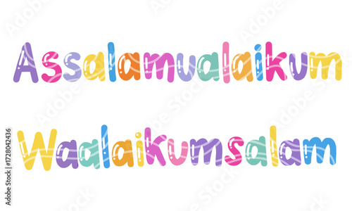 Colorful Islamic Calligraphy Words Vector – Assalamualaikum Waalaikum Salam