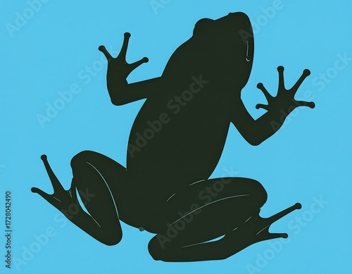 Silhouette of a frog on a light-blue background