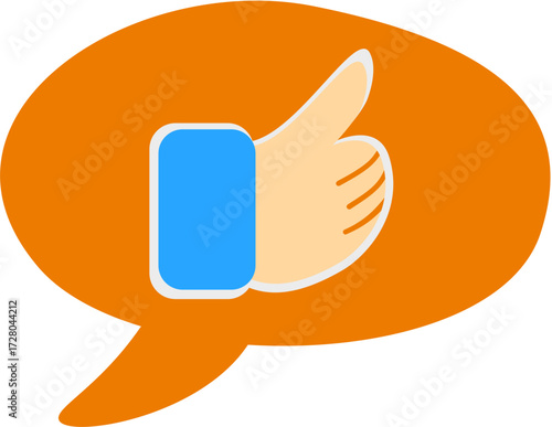 Thumbs Up Like Icon in Orange Speech Bubble. Social Media Approval, Positive Feedback, Communication, and Digital Interaction.