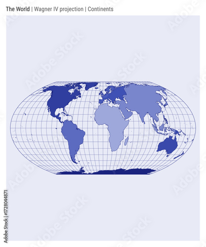 World Map. Wagner IV projection. Continents style. High Detail World map for infographics, education, reports, presentations. Vector illustration.