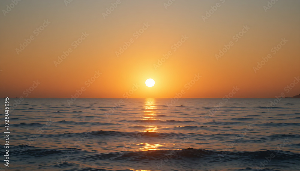 Naklejka premium Golden Sunrise Over Calm Sea Horizon Symbolizing Hope and Positivity