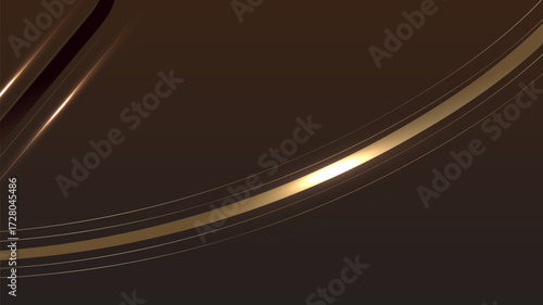 Abstract luxury gold ribbon and line elements with glowing light effect on background.