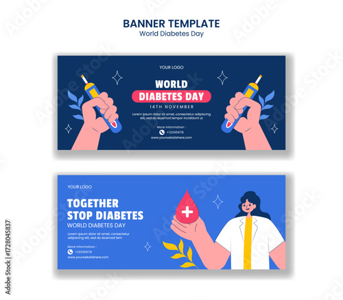 Flat Cartoon Hand Drawn World Diabetes Day Horizontal Banner Illustration Background