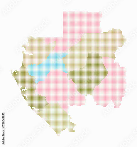 Gabon dotted map. Digital style map of the country on white background. Gabon shape with circle dots. Colored dots style. Small size circles. Beautiful vector illustration.