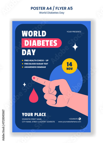 World Diabetes Day Flyer Templates in Flat Cartoon Hand Drawn Background Illustration