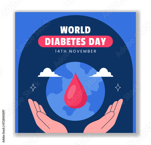 Background Illustration for World Diabetes Day with Flat Cartoon Hand Drawn Templates