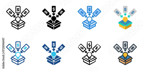 Crowdfunding icon set multiple style collection 
