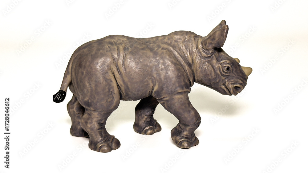Fototapeta premium Realistic toy rhinoceros figurine isolated on white background