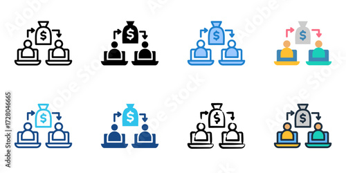 Peer to peer lending icon set multiple style collection 
