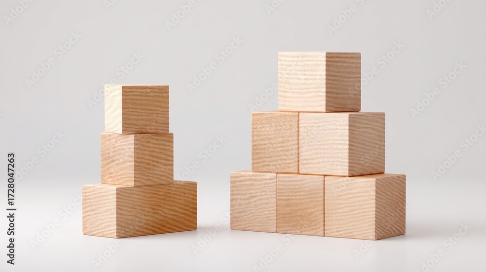 Obraz premium Stacked Wooden Building Blocks in a Minimalist Arrangement for Creative Play and Educational Activities