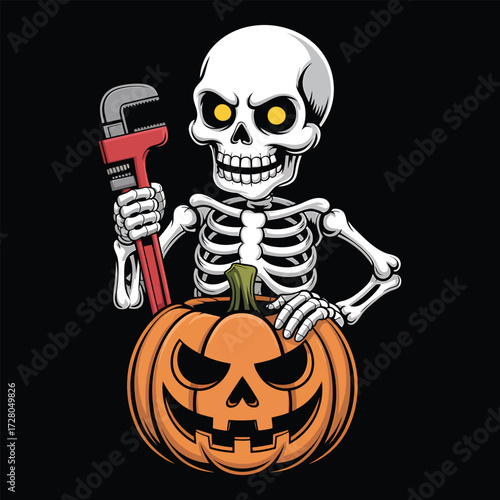 Spooky skeleton plumber with a jack o lantern