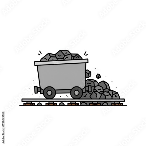 A mining cart derailment, showing a cart off its tracks with spilled ore.
