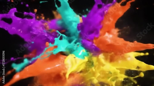 Vibrant paint splash explosion in slow motion against a dark background