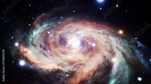 Stunning Spiral Galaxy Formation with Nebulae and Star Clusters Animation