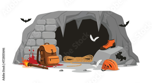 Cave Exploration Equipment and Bloodstains A Dramatic Scene.