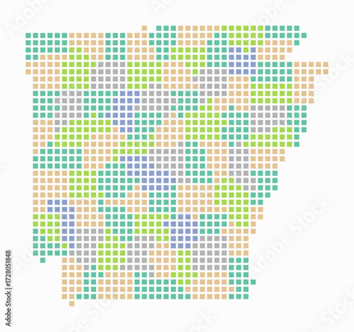 Arkansas dotted map. Digital style map of the state on white background. Arkansas shape with square dots. Colored dots style. Large size squares. Creative vector illustration.