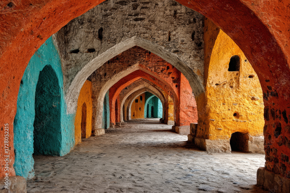 Naklejka premium Abstract pastel corridor with archways fading into soft distance